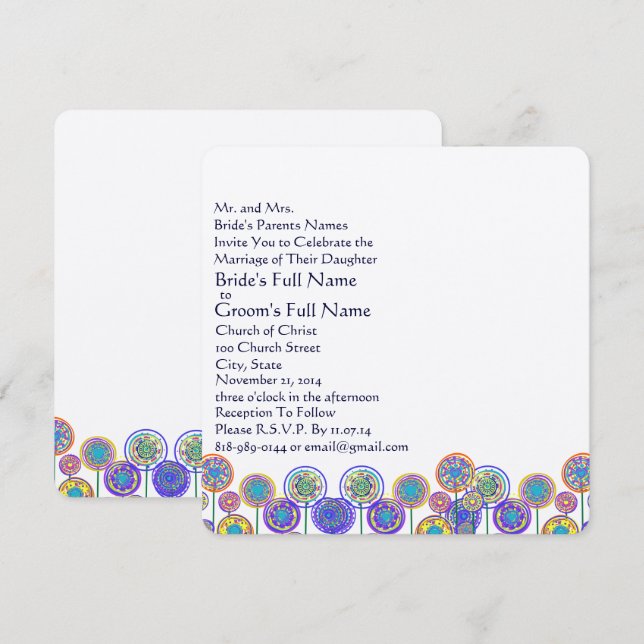 New Sizes Square Fun Flower Wedding Invitation Inbjudningar (Fram/baksida)