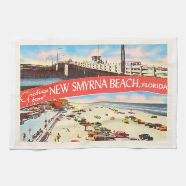 New Smyrna Beach Florida FL Old Travel Souvenir Kökshandduk (Horisontell)
