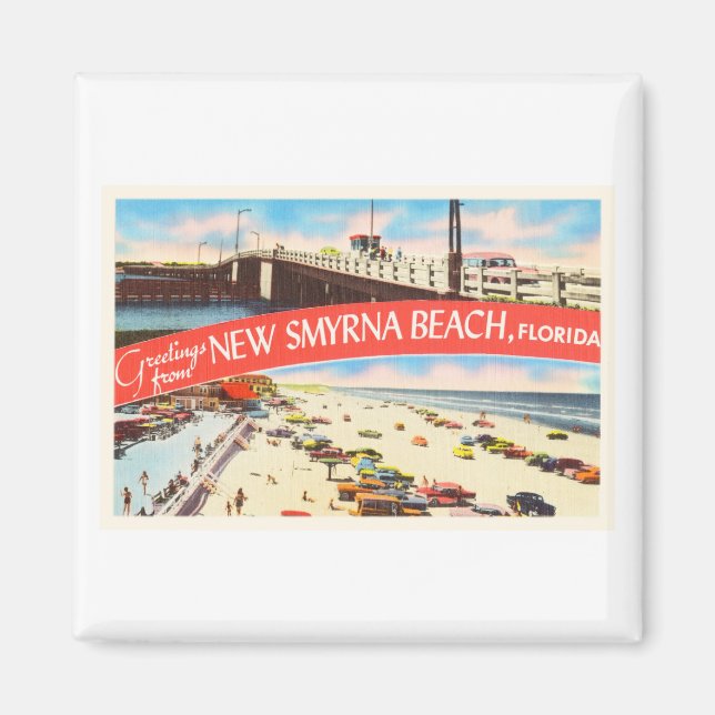 New Smyrna Beach Florida FL Old Travel Souvenir Magnet (Framsidan)