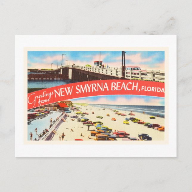 New Smyrna Beach Florida FL Old Travel Souvenir Vykort (Framsida)