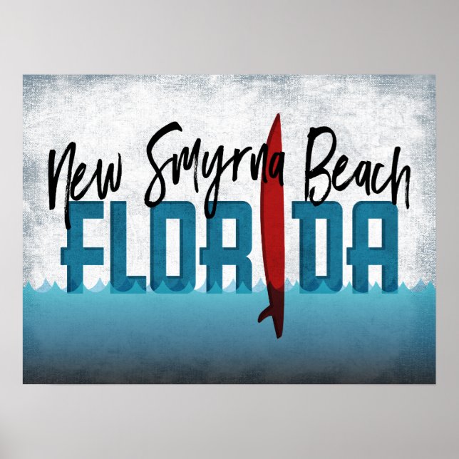 New Smyrna Beach Florida Surfboard Surfing Poster (Framsidan)