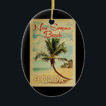 New Smyrna Beach Handflatan Träd Vintage resor Julgransprydnad Keramik<br><div class="desc">Ett unikt nytt medelårhundrade modernt New Smyrna Beach Florida-konstverk i vintage resor poster stil. Den har en böjd handflatan träd på sandstranden med hav under ett blått grumligt himlar.</div>