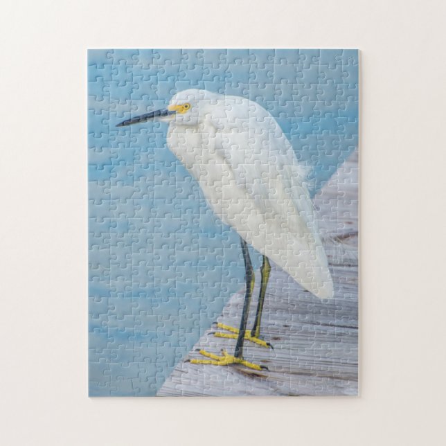 New Smyrna Beach, Snowy Egret på dockan Pussel (Vertikal)