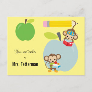 New Teacher School Year Monkey Hälsning vykort
