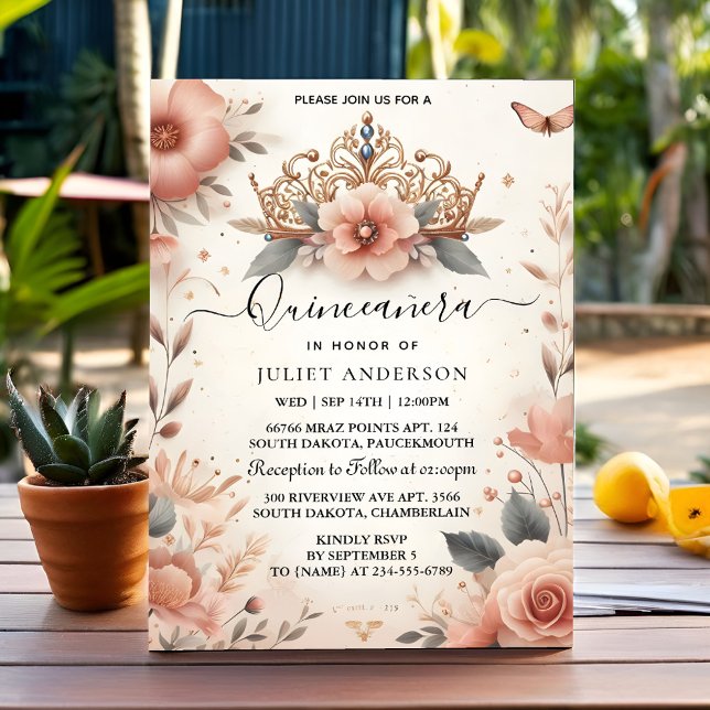 New Tiara Family Latina Girly Spain Quinceanera Inbjudningar (Skapare uppladdad)