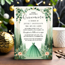 New Träd Guld Mint Glam Emerald Grönt Quinceanera Inbjudningar