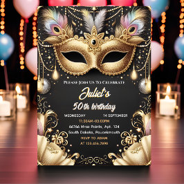 New Tutu Black Guld Chic Masquad 50:e födelsedagen Inbjudningar
