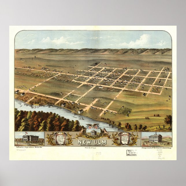 New Ulm Minnesota 1870 Antique Panoramic Karta Poster (Framsidan)