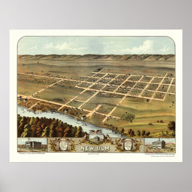 New Ulm, MN Panoramic Karta - 1870 Poster (Framsidan)
