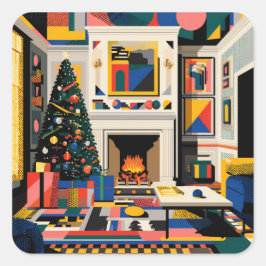 New Wave 1980s Pop Art Christmas Fyrkantigt Klistermärke