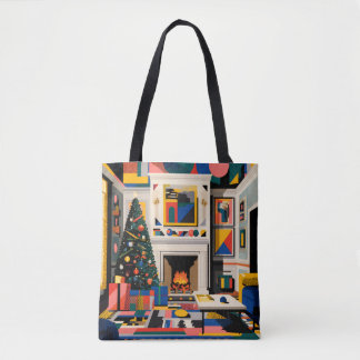 New Wave 1980s Pop Art Christmas Tote Tygkasse