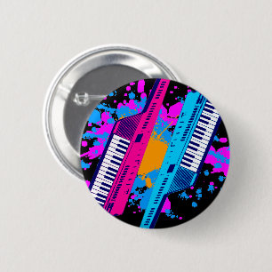 New Wave Vintage 80-tals Retro Keytar Neon Splatte Knapp
