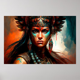 New World Warrior Princess Porträtt Oil Watercolor Poster