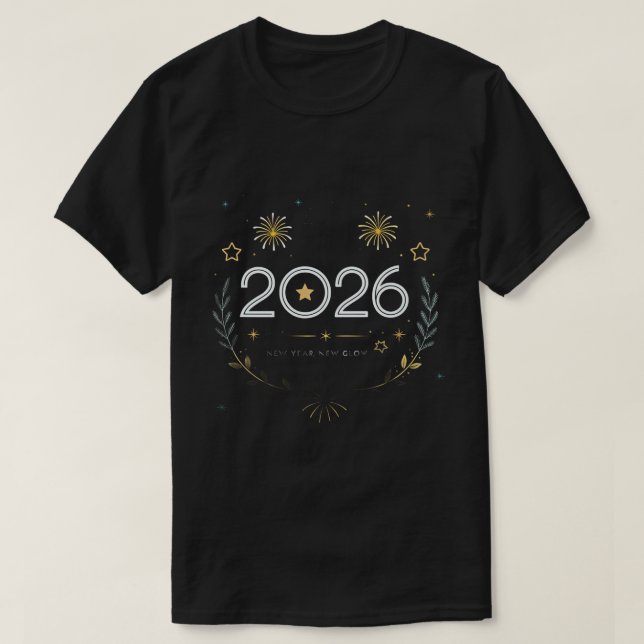 New Year 2026 Gold Fireworks “New Year, New Glow” T Shirt (Design framsida)