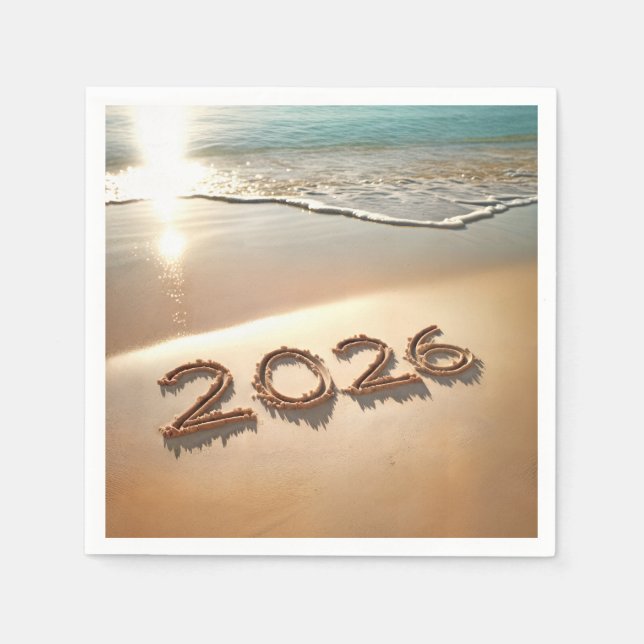New Year 2026 In Beach Sand Pappersservett (Framsidan)