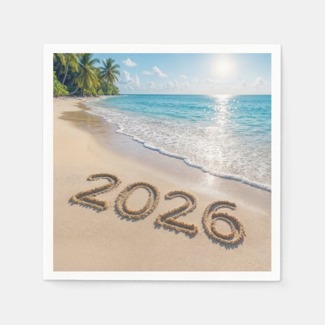 New Year 2026 Text On a Tropical Beach Pappersservett (Framsidan)