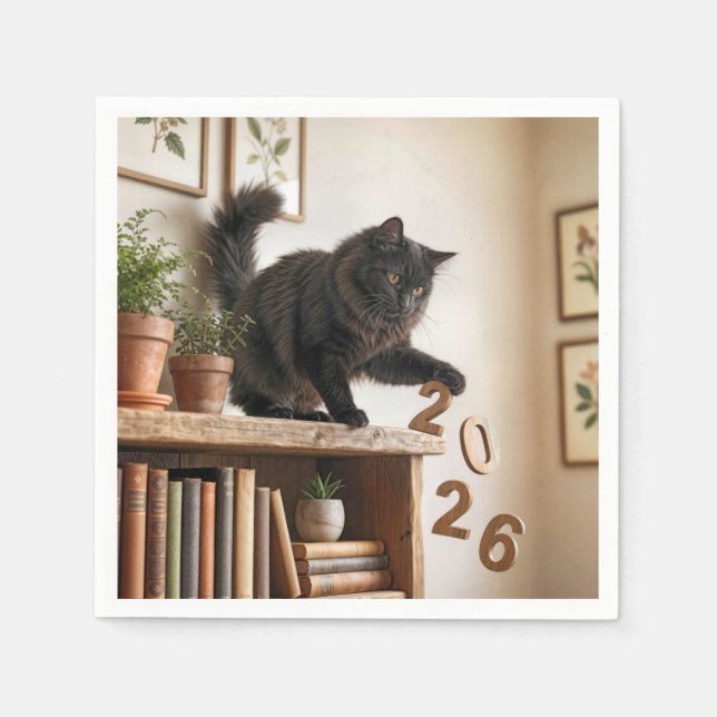 New Year 2027 Playful Cat Pappersservett (Framsidan)