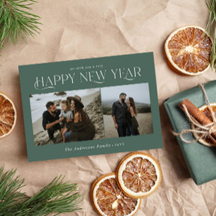 New year 2 photo watercolor botanical sage green julkort