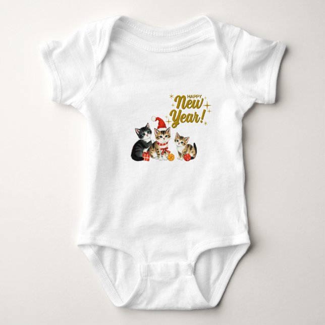 New Year Baby Bodysuit – Cute Christmas Cats Desig T Shirt (Framsida)