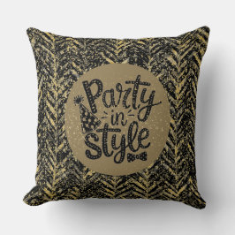 New Year Celebrate,Party in Style,Black Gold  Art Kudde