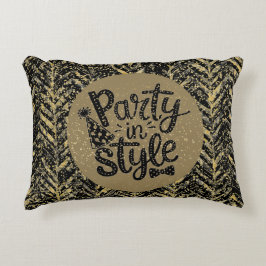 New Year Celebrate,Party in Style,Black Gold  Art Prydnadskudde