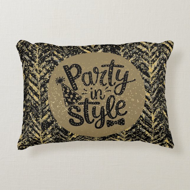 New Year Celebrate,Party in Style,Black Gold  Art Prydnadskudde (Framsidan)