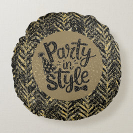 New Year Celebrate,Party in Style,Black Gold  Art Rund Kudde