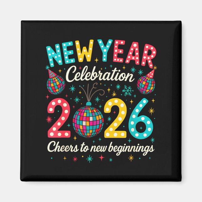 New Year Celebration 2026 Disco Ball Matching Wint Magnet (Framsidan)