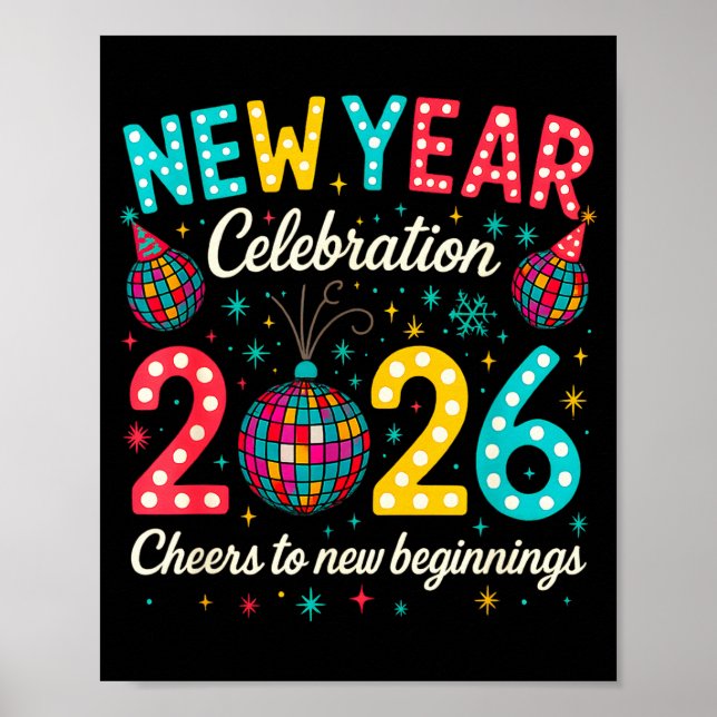 New Year Celebration 2026 Disco Ball Matching Wint Poster (Framsidan)