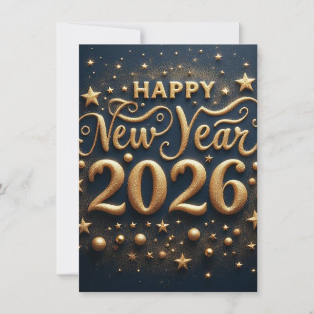 New Year Celebration Card | Wishes black and gold Julkort (Framsida)