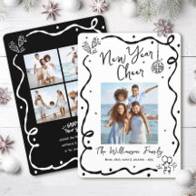 New Year Cheer 5 Photo Black White Hand Drawn Fun