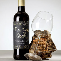 New Year Cheer Black Guld-skript Snowflake Glitter