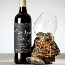 New Year Cheer Black Guld-skript Snowflake Glitter Vinflaska Etikett