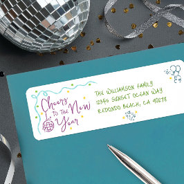 New Year Cheer Teal Purple Green Doodles Address Returadress Etikett