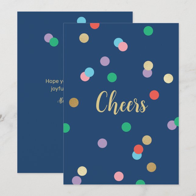 New Year Confetti Midnight Blue Greeting Card Inbjudningar (Fram/baksida)