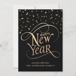 New Year Elegant Script Black Guld Julkort