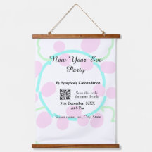 New year eve party scan QR RSVP name pink blue 