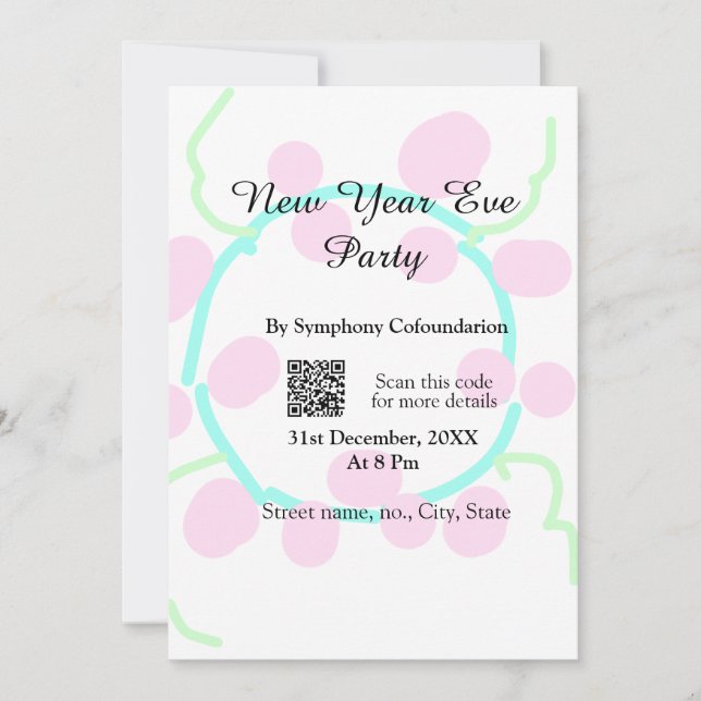 New year eve party scan QR RSVP name pink blue  (Framsida)