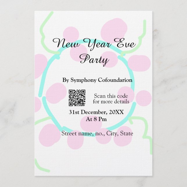 New year eve party scan QR RSVP name pink blue  Inbjudningar (Framsida)
