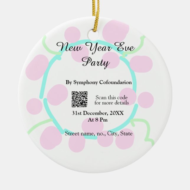 New year eve party scan QR RSVP name pink blue  Julgransprydnad Keramik (Framsidan)