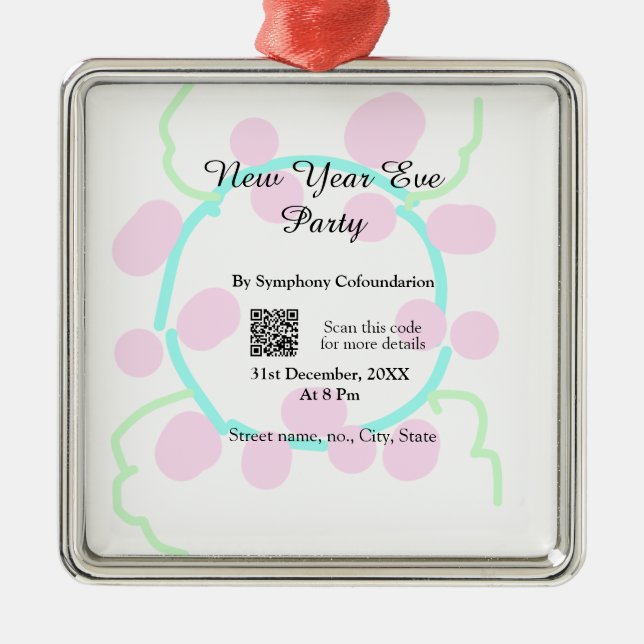 New year eve party scan QR RSVP name pink blue  Julgransprydnad Metall (Framsidan)