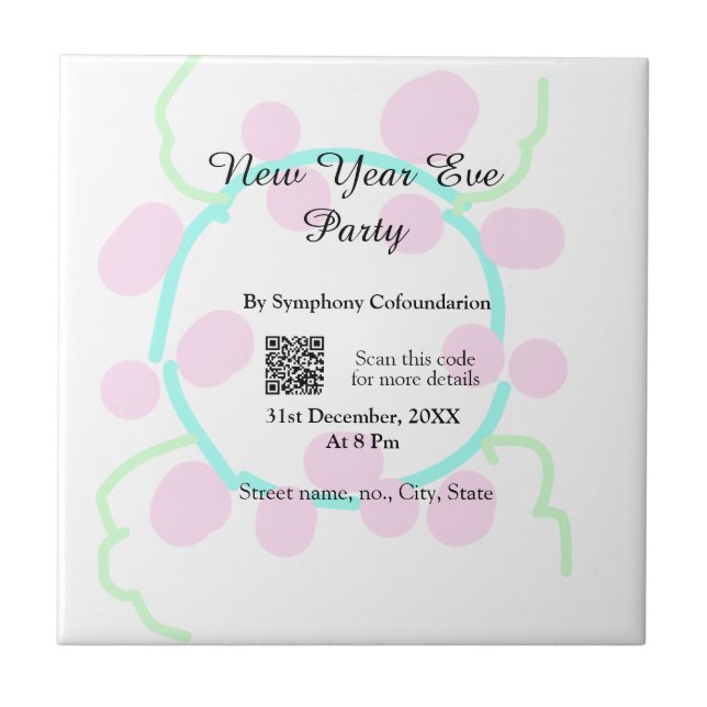 New year eve party scan QR RSVP name pink blue  Kakelplatta (Framsidan)