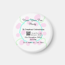 New year eve party scan QR RSVP name pink blue  Magnet