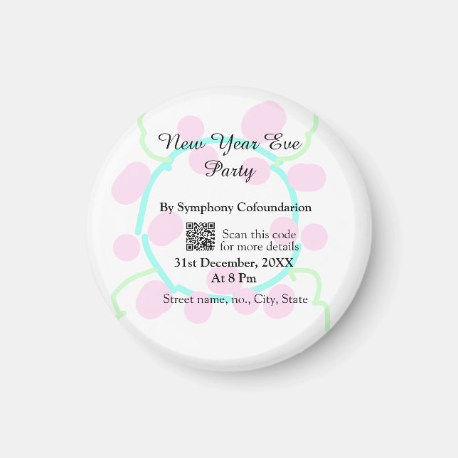 New year eve party scan QR RSVP name pink blue  Magnet (Framsidan)