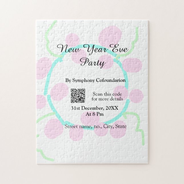 New year eve party scan QR RSVP name pink blue  Pussel (Vertikal)