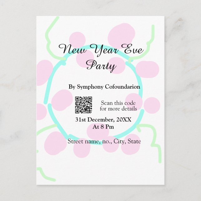 New year eve party scan QR RSVP name pink blue  Vykort (Framsida)