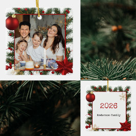 New year Frame with Red Star Photo Family 2026 Julgransprydnad Keramik