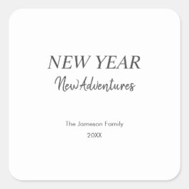New Year New Adventures | Minimal White Holiday Fyrkantigt Klistermärke