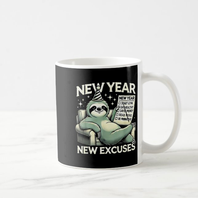 New Year New Excuses Funny Lazy Sloth New Year Res Kaffemugg (Höger)