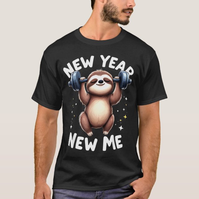 New Year New Me Funny Fitness Workout Gym Sloth We T Shirt (Framsida)
